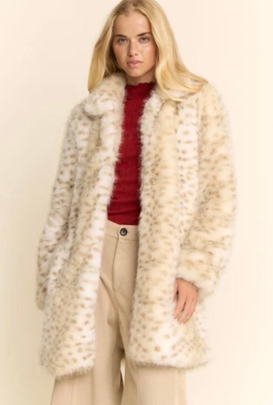 Davi & Dani Tri Color Faux Fur Jacket in Leopard/Taupe Womens Size Large